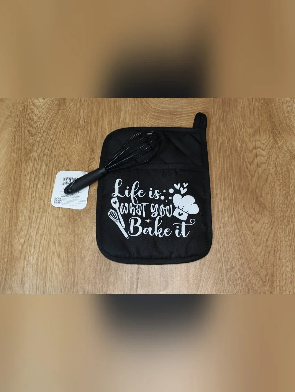 Handmade Black Kitchen Potholder With Silicone Whisk